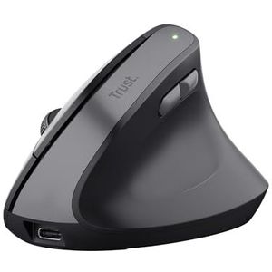 Trust Yuno Draadloze Ergonomische Muis, Preventie Tegen Muisarm/RSI-klachten, Oplaadbare Verticale Muis 2.4GHz, 800-2400 DPI, 70% Gerecycled Plastic, Wireless Mouse voor PC, Laptop, Mac - Zwart