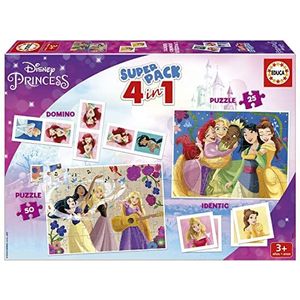 Educa - Superpack Disney Princess | Gezelschapsspellen en puzzels voor kinderen: Domino, Identic met 28 kaarten en 2 puzzels met 25 en 50 stukjes, kinderspel voor 3, 4 en 5 jaar (19683)