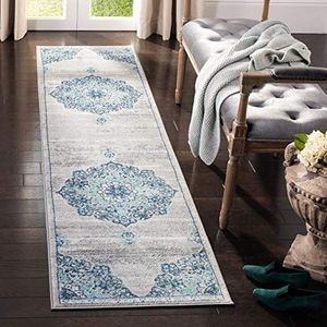 SAFAVIEH Traditioneel tapijt voor woonkamer, eetkamer, slaapkamer - Brentwood Collection, korte pool, marineblauw en grijs, 61 x 244 cm