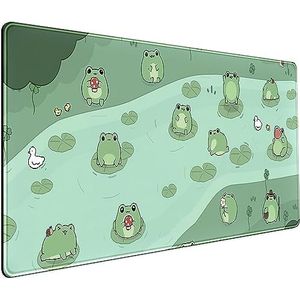 Kawaii kikkers-bureaumat, groene muismat, schattige XXL grote verlengde gaming muismat met vijver en anime kikkers, 80x40 cm, Japanse/Koreaanse esthetiek toetsenbord en muismat voor meisjes en