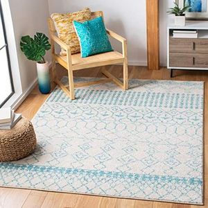 Safavieh Tulum Collection TUL229 Boho Chic geweven rechthoekig tapijt voor binnen, in ivoor/turquoise, 122 x 183 cm, voor woonkamer, slaapkamer of elke binnenruimte
