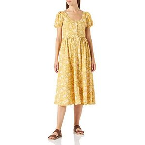 Springfield Midi-jurk, rug, fantasie, linnen, geel/pistache, standaard voor dames, Geel/pistache, 38