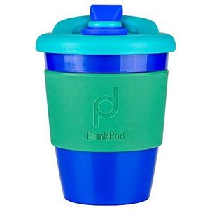 DrinkPod 12 oz/340 ml herbruikbare koffiekop/reismok met roterende rubberen lip BPA-vrij PLA kunststof - oceaan/blauw