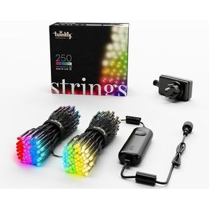 Twinkly Strings 250 LED RGB+Wit, LED Lichtsnoer Voor Buiten & Binnen, LED Verlichting Smart Multikleur, Compatibel met Alexa & Google Home, IP44, App Controle, Zwart Snoer, 20m