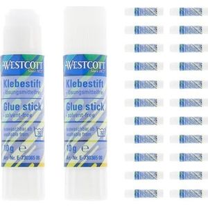 Westcott E-730365 00 Lijmstift, 10 g (24 stuks), voordeelverpakking van 24 stuks, knutsellijm met 1,5 cm transparante plakstrips, plakt sterk en duurzaam, 100% oplosmiddelvrij, bij 30% afwasbaar, 1,5