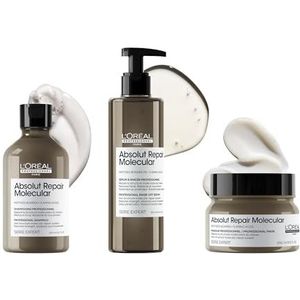 L’Oréal Professionnel, Routine voor zeer beschadigd haar, set met Shampoo, Serum en Masker,Herstelt de Moleculaire Structuur Van het Haar,Met Peptiden Bonder en 5 Aminozuren,Absolut Repair Moleculair