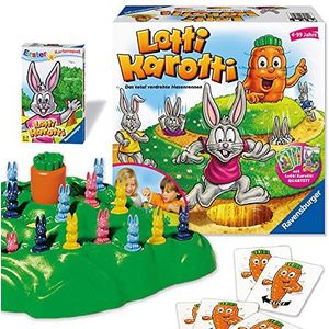 Ravensburger Lotti Karotti, gezelschapsspel voor kinderen en volwassenen, 2-4 spelers, vanaf 4 jaar, inclusief Lotti Karotti Quartett kaartspel, Amazon speciale editie