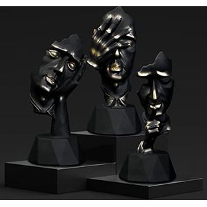 Perfekto24 Sculpturen, decoratief en modern, sculpturen in zwart, denker sculptuur, stilte is goud sculptuur, Niets zien, niets horen, niets zeggen-figuren, sculpturenset, set van 3 stuks