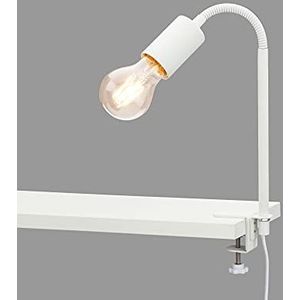 BRILONER - Bureaulamp, retro-klemlamp, leeslamp, flexarm, snoerschakelaar, 1x E27, max. 10 Watt, wit, 2600-016