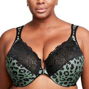 Glamorise Wonderwire Front-closure Bra Underwire #1245 hoogdekkende beha, Centnial Leopard, 40 DD voor dames, centennial luipaard, 85F