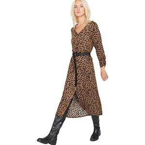 TRENDYOL Dames Woman Mini Shift Turndown Collar Knit Dress Jurk, camel, 40