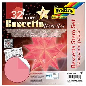 folia 826/2020 Bascetta set, transparant papier, 20 x 20 cm, 115 g/m², 32 vellen, diameter van de knutselster ca. 30 cm, inclusief knutselhandleiding, roze