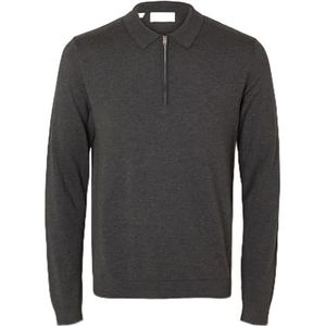 SELETED HOMME SLHBERG LS Half Zip Polo NOOS, Antraciet/Detail: melange, XXL