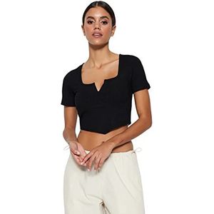 Trendyol Dames Dames Slim Fit Basic Vierkante Kraag Gebreide Blouse Shirt, Zwart, S