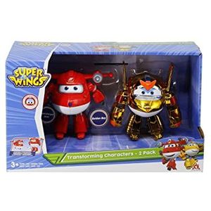 Super Wings seizoen 6 figuren, robots, transformeerbaar, cartoon ontwerp, Jett SC + Golden Boy, speelgoed voor kinderen 3 4 5 6 7 8 jaar (2 x 12 cm)