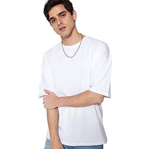 Trendyol Mannelijk Basic Oversize Standaard Crew Neck Geweven T-Shirt Wit, Kleur: wit, L