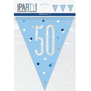 Unique Party 83441 Blauwe Stippen Prismatische 50e Verjaardag Plastic Wimpel Banner, 9 Ft 1 Pc, Leeftijd 50