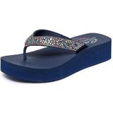 Skechers - VINYASA-WILD DAISIES - Teenslippers - Navy/Roze - Glitters - Yoga Foam
