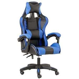 Baroni Home Gamingstoel, ergonomische bureaustoel met verstelbare rugleuning, hoofdsteun en blauwe lendensteun