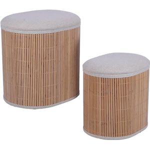 DRW Set van 2 houten zitzakken met gevoerd deksel in grijs, 43 x 35 x 44 cm