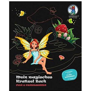 Ursus 24530001F - Mijn magische krassenboek feeën & prinsessen, krasfoto's, ca. 21 x 26 cm groot, met leuke kleureffecten en 12 mandala's om in te kleuren, inclusief houten stok, kleurrijk