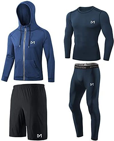 MEETYOO Compressieshirt voor heren, sportlegging, hardloopbroek, functioneel shirt voor heren, compressiebroek, functionele kleding voor hardlopen, sportschool, fitness