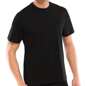 Schiesser American Shirt voor heren, ronde hals, onderhemd met mouwen, 100% katoen, Zwart_008150, XXL