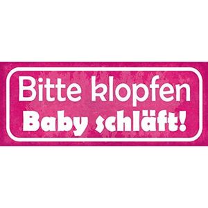 Schatzmix Spreuk Gelieve kloppen Baby slaap metalen bord 27x10 cm Wanddecoratie tin sign blikken bord, blik, meerkleurig