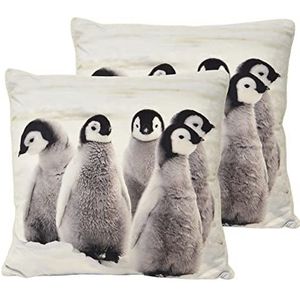 Riva Paoletti Sherpa Penguins Polyester Gevulde Kussens (Twin Pack), Wit, 0