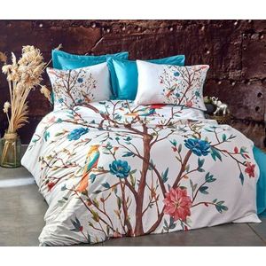 Nuit Des Rêves Double Quilt Cover Set (200 x 200 cm), Turquoise/White & Brown/Red | 100% polyester microsatijn & katoen 3D-print, machinewasbaar