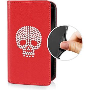 eSPee SZ1cS054 Sony Xperia Z1 compact beschermhoes wallet flip case rood met strass schedel schedel siliconen bumper en magneetsluiting voor Sony Xperia Z1 compact
