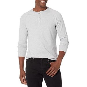 Amazon Essentials Men's Henley-shirt met lange mouwen en slanke pasvorm, Lichtgrijs, XS