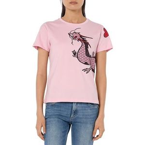 Pinko Quentin T-shirt Jersey Drakenprint met borduurwerk en applicaties, N78_Roze Schattig Paars, XS