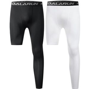 Koalarun Een been compressie panty volledige lengte voor basketbal enkele been lange broek sport basislaag leggings 1-2 Pack, Zwart+wit - Links Lang + Rechts Kort, M