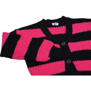 myMo Dames gestreepte cardigan met lange mouwen met V-hals acryl zwart roze maat XS/S, zwart, roze, XS