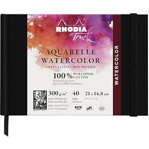 RHODIA 116155C Aquarel notitieboek, 300 g/m, 100% katoen, satijn, A5, landschapsformaat, 40 pagina's, hardcover, aquarel Book Rhodia Touch