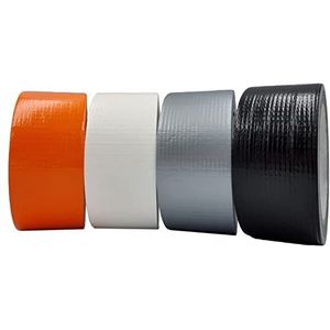 ACIT Duck tape, Set van Universeel gaffa-tape, een rol voor elke kleur (zwart, grijs, wit, oranje), sterk plakband, geweven tape