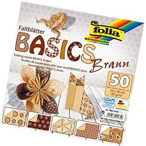 folia 466/2020 - vouwbladen Basics bruin 20 x 20 cm, 80 g/m², 50 vellen gesorteerd in 5 motieven - ideaal voor prachtige vouwfiguren en -vormen