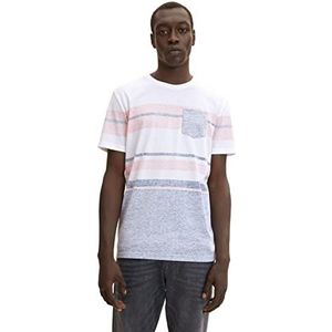 TOM TAILOR Uomini T-shirt met strepen 1031573, 20000 - White, XL