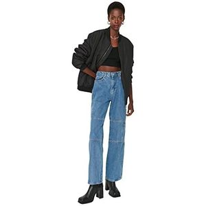 Trendyol Dames Young 90's Wide Leg Jeans, blauw, 38, Blauw, 64
