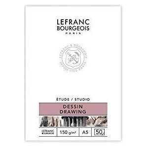 Lefranc Bourgeois 301333 Studio tekenblok, 50 vellen, A5, gebonden, 150 g/m², fijnkorrelig oppervlak voor het tekenen met potloden, krijt, kolen en andere droogtechnieken