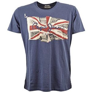 Pepe Jeans Flag - T-shirt - effen - korte mouwen - heren - blauw - S(UK)