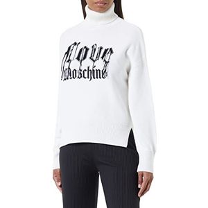 Love Moschino Dames Straight Fit Turtleneck Particular Love Intarsia with Flying Threads and Embroidery Pullover Sweater, wit (optical white), 38