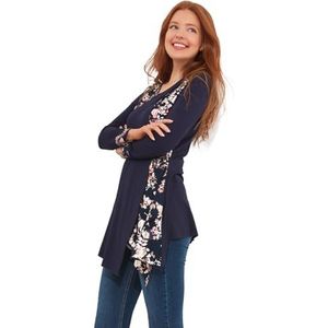 Joe Browns Dames asymmetrische zoom bloemen bedrukte lange mouw Devore tuniek Top, blauw, 8, Blauw, 34