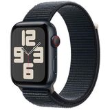 Apple Watch SE (2e generatie, 2023) (GPS + Cellular 44 mm) Smartwatch - Kast van middernacht aluminium - Middernacht geweven sportbandje. Conditie en slaap bijhouden, ongelukdetectie, CO₂-neutraal