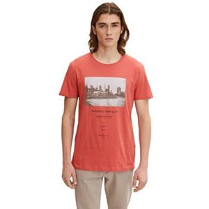 TOM TAILOR Denim Uomini T-shirt met fotoprint 1033026, 10418 - Smoky Red, M