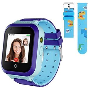 ele ELEOPTION 4G Smartwatch voor kinderen, IP67, waterdicht, met GPS-positie, camera, SOS, oproepen, stappenteller, touchscreen, videochat, smartwatch voor jongens en meisjes, blauw T3