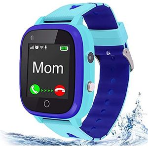 ele ELEOPTION 4G Smartwatch voor kinderen, IP67, waterdicht, met GPS-positie, camera, SOS, oproepen, stappenteller, touchscreen, videochat, smartwatch voor jongens en meisjes, blauw T5