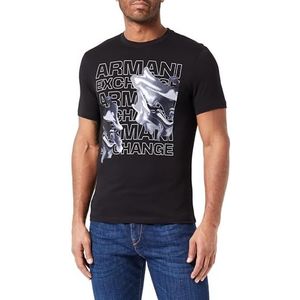Armani Exchange Sustainable, Waves-logopatroon, regular fit T-shirt voor heren, zwart, XS