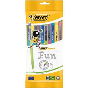 BIC Matic Fun 0,7 mm HB Vulpotloden - Verschillende Kleuren Lichaam, Pak van 10 Stuks